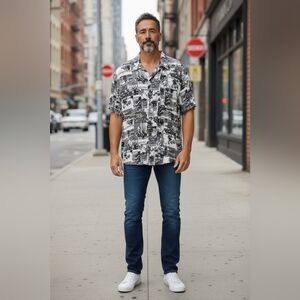 Panama Jack Men’s Size 2XL Motorcycle Button Up Hawaiian Shirt Button Up Casual